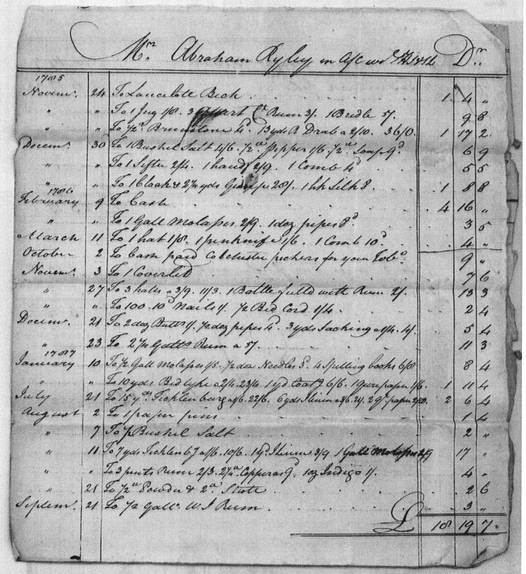 Abraham Ryley Account Page 1